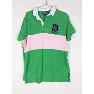 VTG Polo Ralph Lauren Rugby Polo Shirt Mens L Green White Crest Custom Fit